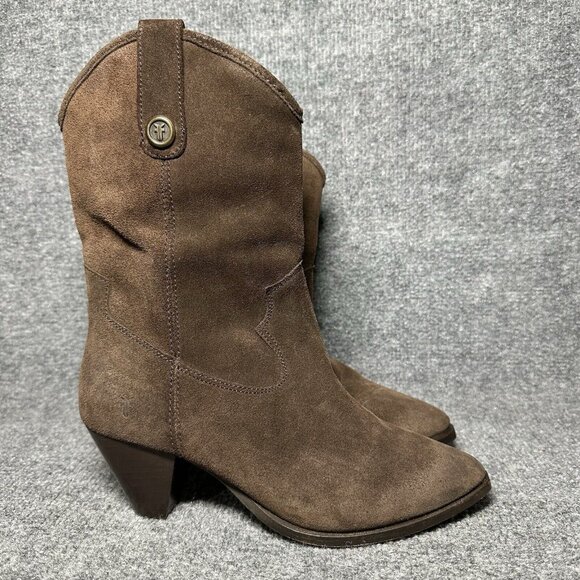 Frye June Leather Western Boots Chocolate Brown Chelsea...